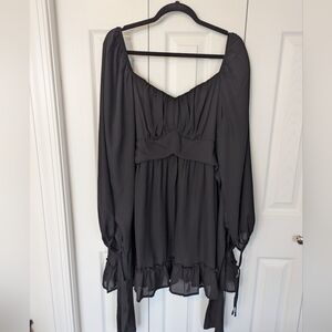 Black Chiffon Lantern Sleeve Mini Dress